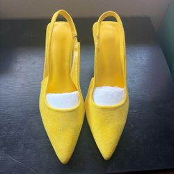 Yellow suede point sling back heel