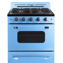Unique Appliances UGP-30CR RB Classic Retro 30-Inch Convection Gas Range, Robin Egg Blue; Stylish Retro Design; Zinc-Cast Handles; Convection Oven wit