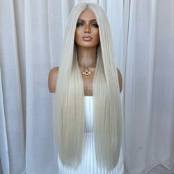 Champagne blonde human hair lace front wig
