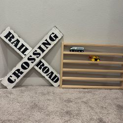 Wood Train Display And Railroad Crossing Sign