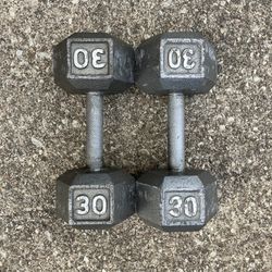 30lb Cast Iron Hex dumbbell set dumbbells 30 lb lbs 30lbs Weight Weights 60lbs total Workout Weightlifting
