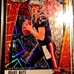 Drake Maye RCs 2024 Panini Prizm, Prizm Orange Lazer RC, 2024 Select Premiere Level Red/yellow Shock Prizm,  