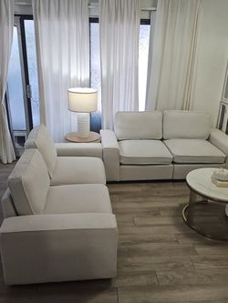 Set of twoWhite Modular Sectional Sofas Set