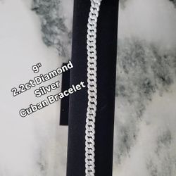 9" 2.2ct Diamond & Silver Cuban Bracelet 