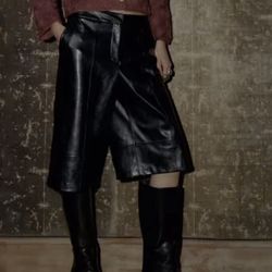 Zara Black Faux Leather Bermuda Shorts - Women