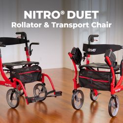 Nitro Duet Rollator Walker Transportation Chair Combo 
