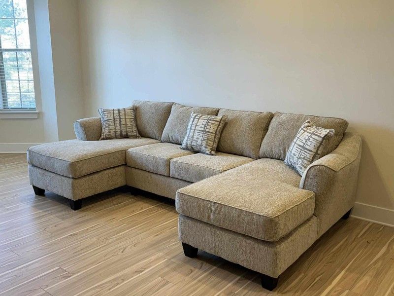 New Carson Sand Beige Sofa With Chaise Lounge