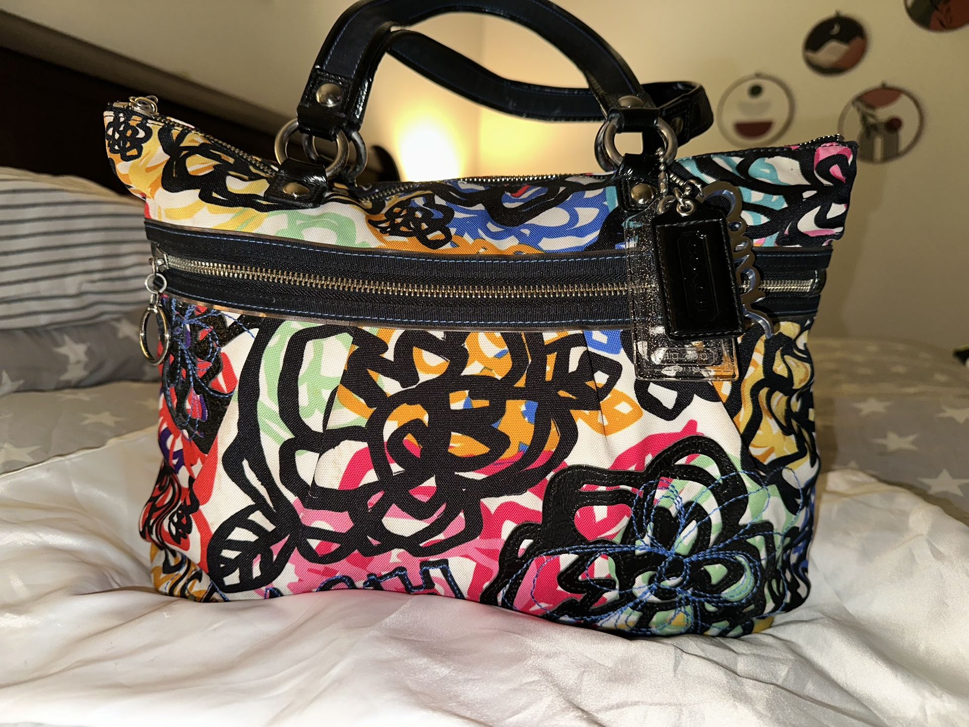Coach Poppy Floral Graphic Applique Multicolored Blossom Tote Bag