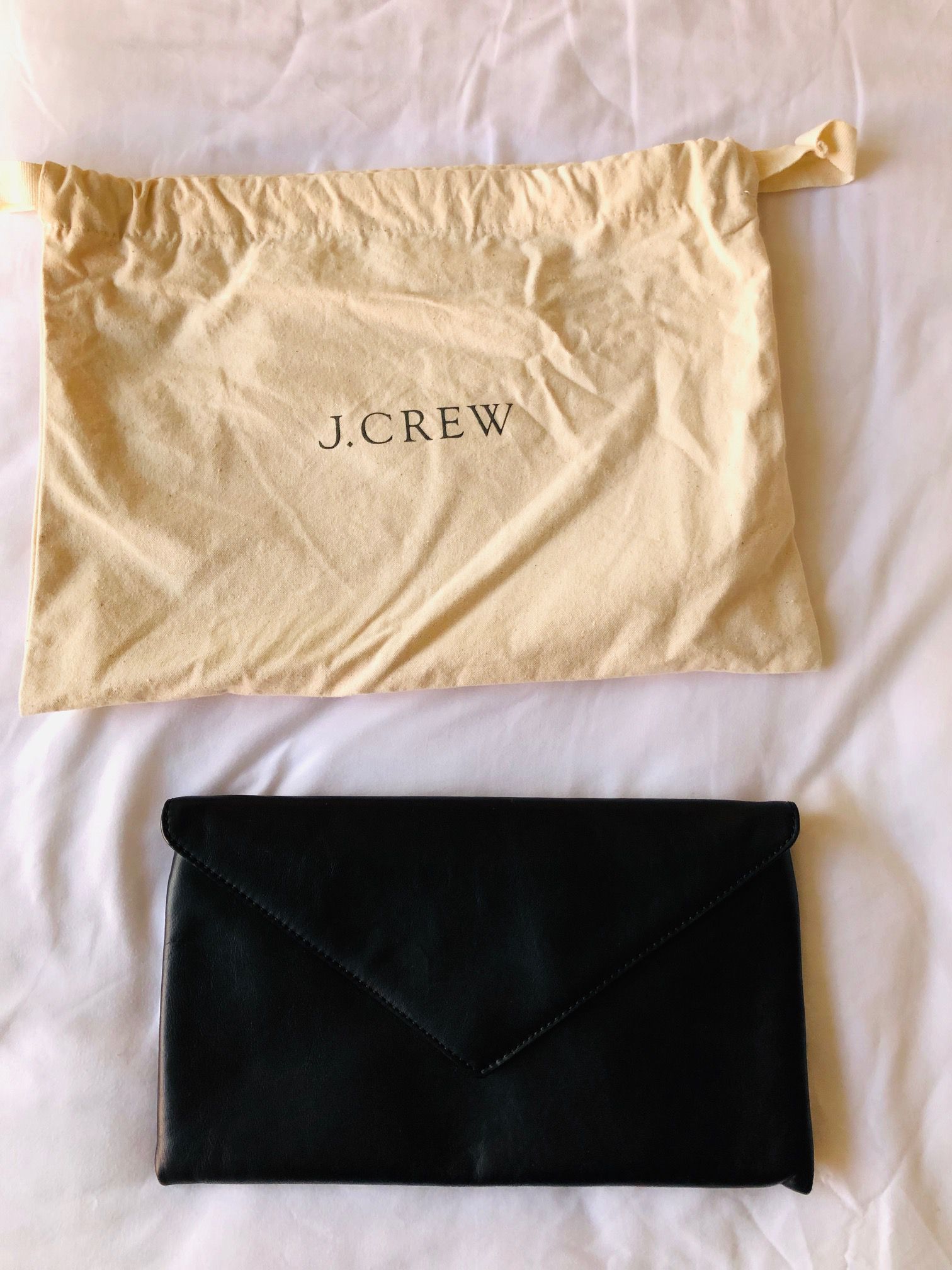 NEW with Tags: J Crew Black Leather Clutch with Dust Bag