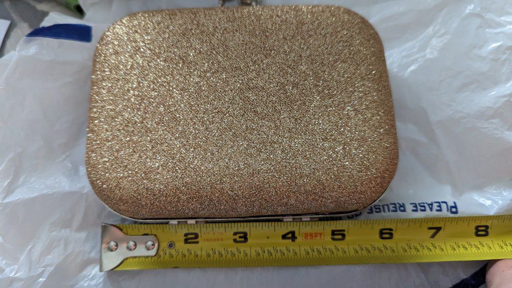 Sparkly Gold Clutch Purse Bag With Chain Mail Hidden Handle