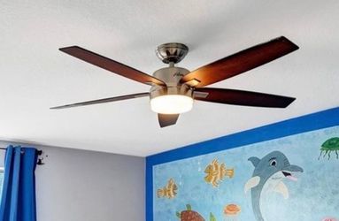 Modern 5-Blade Ceiling Fan with LED Light – Brushed Nickel – Excellent Condition
