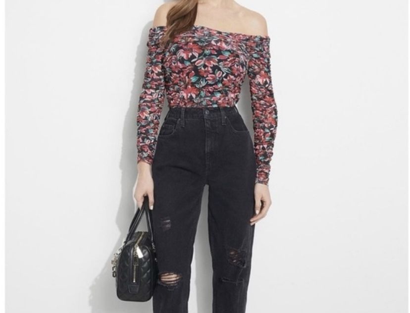 GUESS FLORAL PINK/BLACK COMBO TOP
