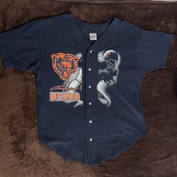 Vintage Badger Sportswear Chicago Bears Button Up T-Shirt Mens XL Blue