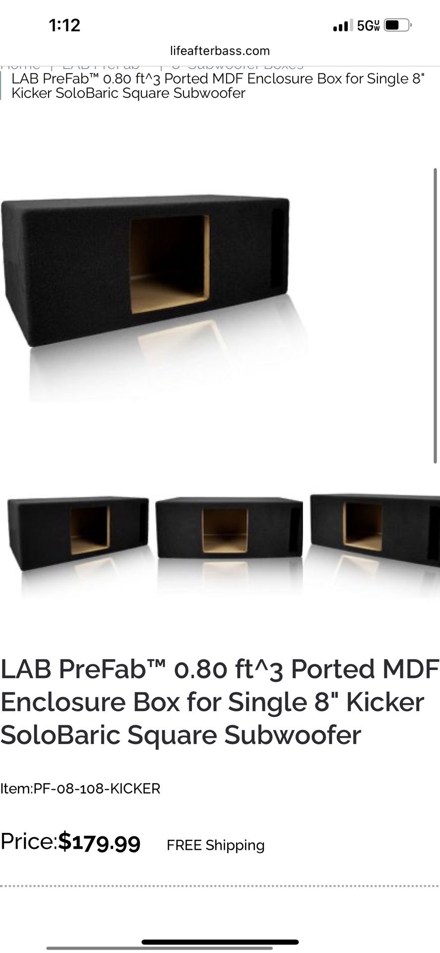 0.80 ft^3 Ported MDF Enclosure Box for Single 8