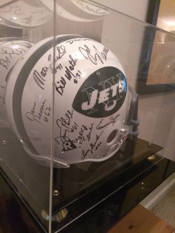 1969 Joe namath team sighed " real"" helmet in mirrored case with JSA certificate of authenticity