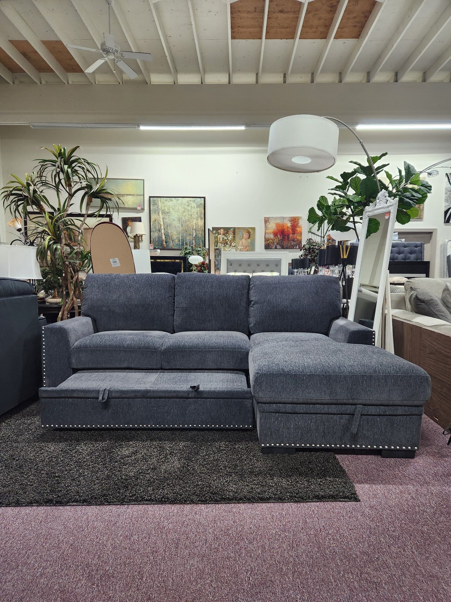40% SALE two piece fabrics Sectional with sleeper and Storage