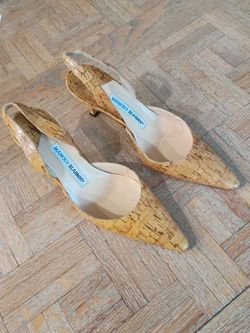 Manolo Blahnik Shiny Cork Slingback Heels 36.5 Euro Size 6 US