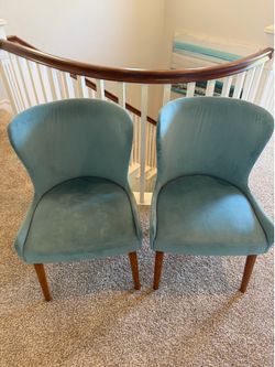 Set of 2 Coastal Teal Wingback Velvet Accent Chairs