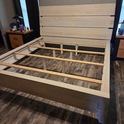 White wash King Size Solid Wood Bed Frame