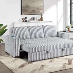 Brand New Light Grey Corduroy Adjustable Sofa Sleeper