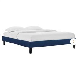 Queen Bed Frame Navy Blue