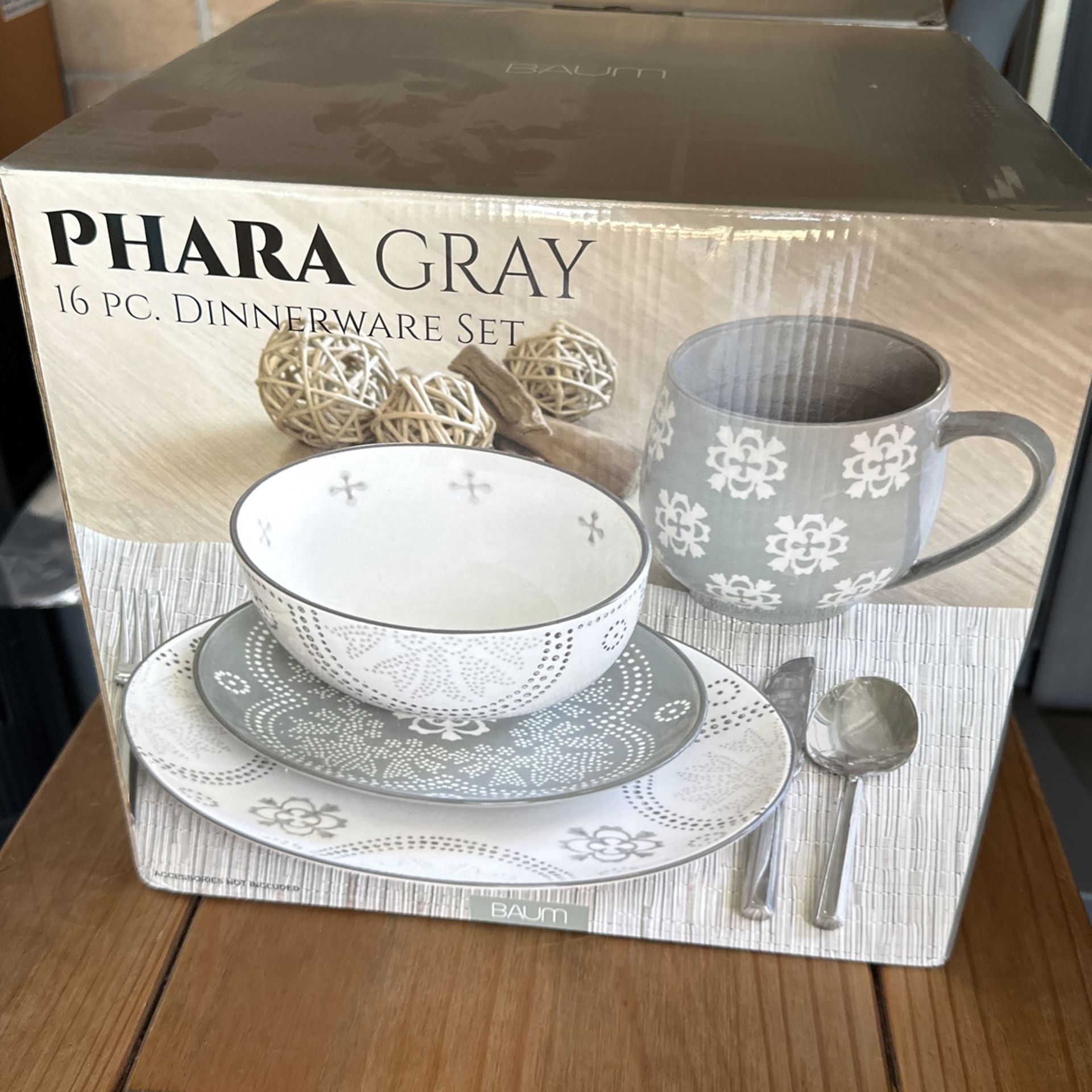 2x 16 Pc Dinnerware Set Phara Grey Baum