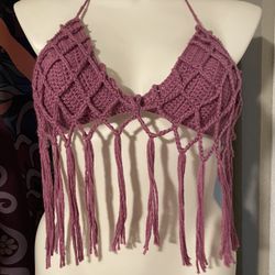 Net Like Crochet Bikini Top With Tassels 
