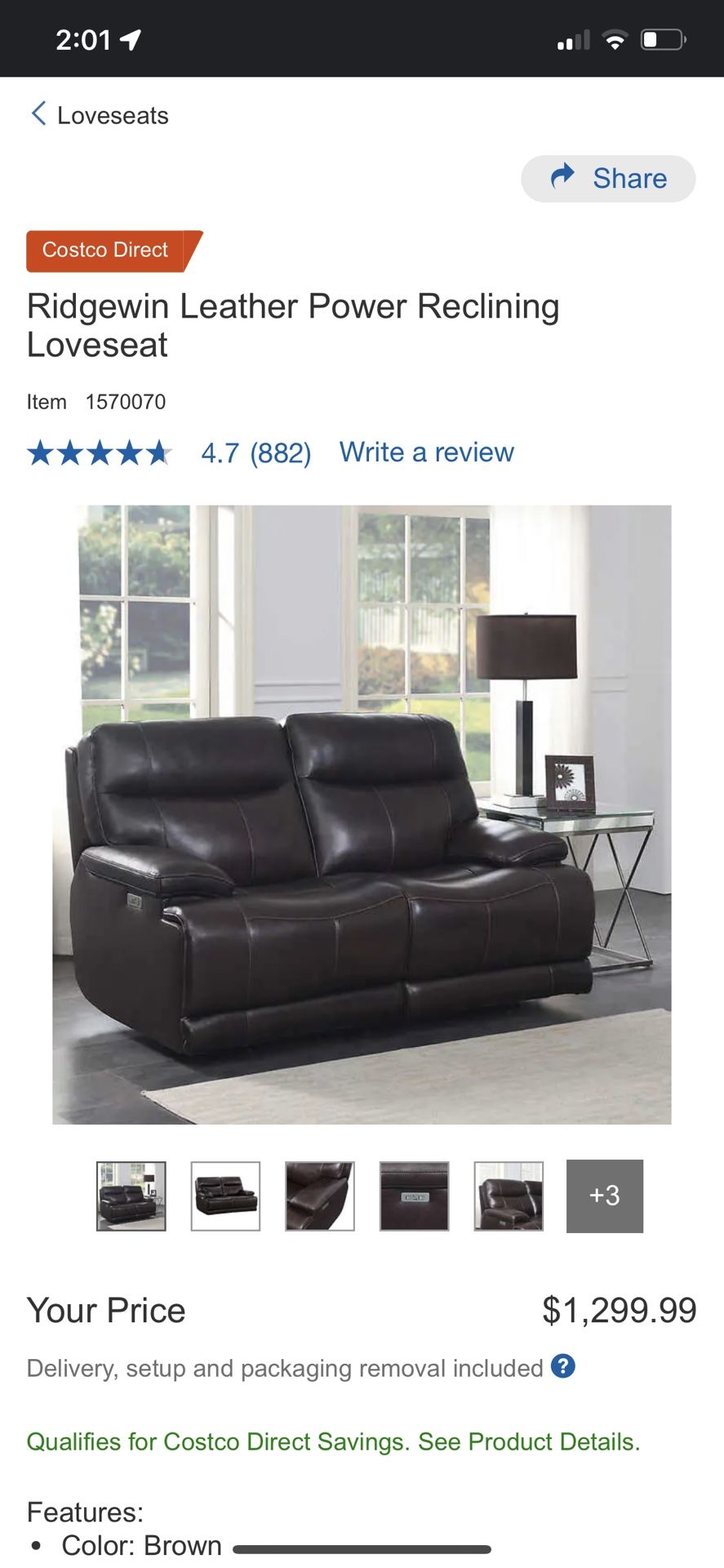Ridgewin Leather Power Reclining Loveseat