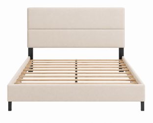 Queen Bed Frame, Modern Upholstered Bed Frame Linen Headboard - New!