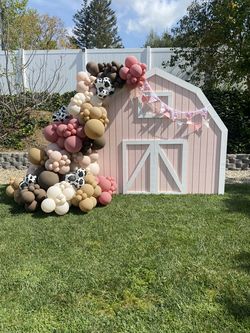 Balloons, balloon garland, farm house, dessert cart, Candy cart, birthday