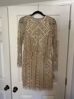 AIDAN MATTOX Womens Gold Long Sleeve Knee Length Sheath Dress 10