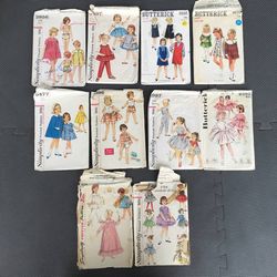 Lot of 10 Vintage Girl Sewing Patterns Size 5 and 6 Dresses Misc