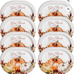 Traditional Multicolor Oval Disposable Paper Plates, 10" x 12", 8 Count, Thanksgiving by Way To Celebrate