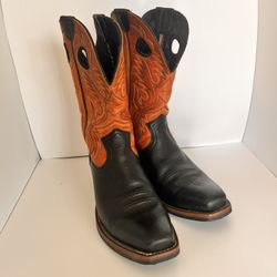 LIKE NEW size 10 ARIAT ROUGHSTOCK BLACK & BROWN LEATHER S TOE COWBOY BOOTS 