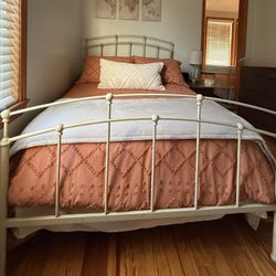 Beige Full Size Metal Headboard And Footboard