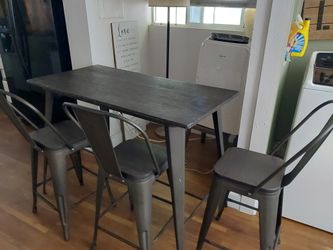Industrial Bar Height Table with 3 Metal Stools