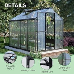 ES347 $300 2box es347-1、es347-2 Aoodor 6 x 8 Ft Walk-in Greenhouse with Gutter, Polycarbonate and Heavy-Duty Aluminum Frame, Adjustment Skylight and L