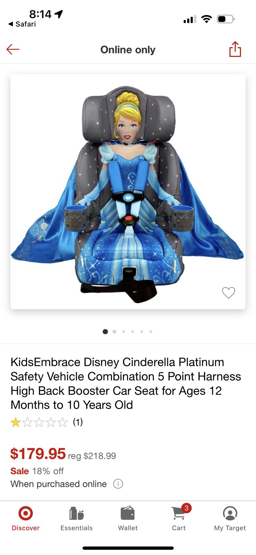 Kids Embrace Cinderella Car seat