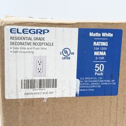 ELEGRP Matte White Standard Decorator Electrical Wall Receptacle Outlet