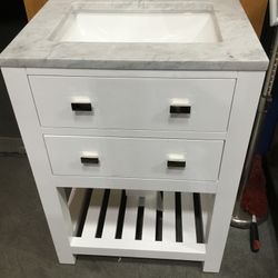 24” Bathroom Vanity In White With White Marble Top(V481)