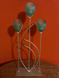Vintage Formano Germany Metal Candelabra with Teal Glass Cups - Art Nouveau Style