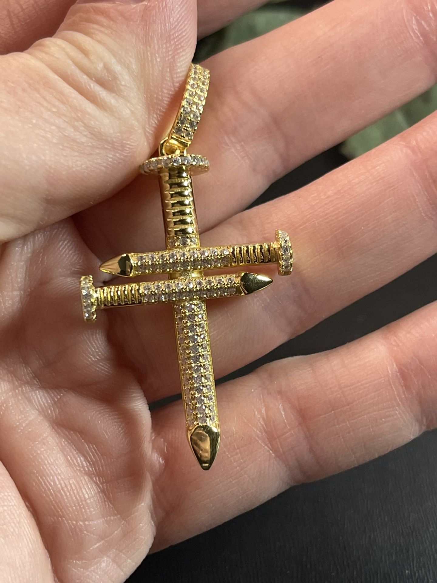 Solid Silver With 18k Gold Playing Cross Pendant 