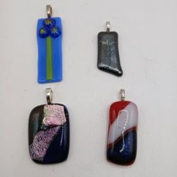 4 Fused Glass Pendants signed JS