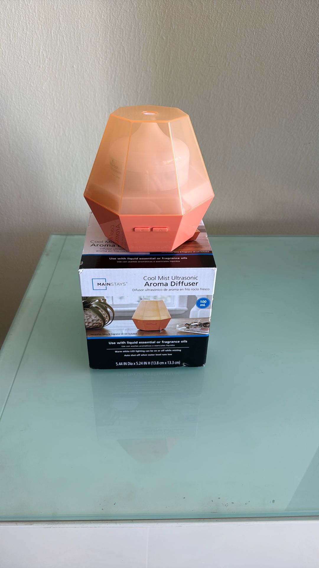 Mainstays 100mL Cool Mist Ultrasonic, Aroma Oil Diffuser, Jewel Shaped New