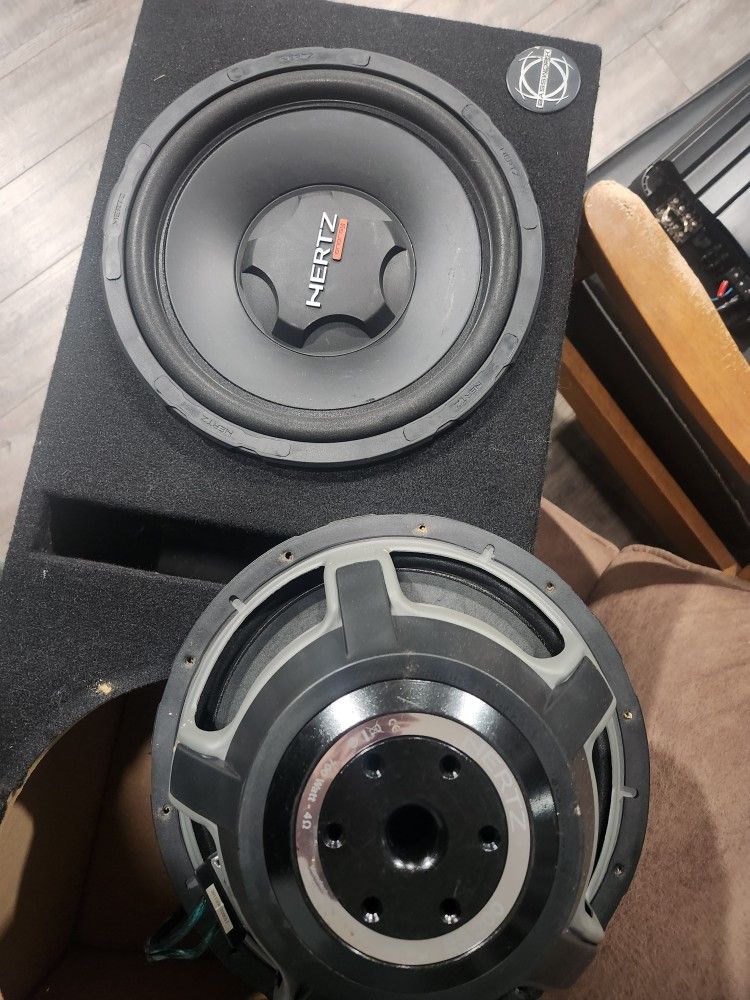 Hertz ES300 2x12" Subwoofer 700 Watts 4ohm w Finished Custom Box And Alpine Amp