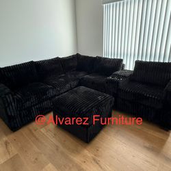 Corduroy Sectional Sofa With Ottoman