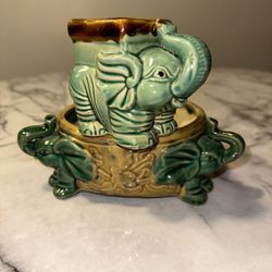 Asian Green Elephant Planter SET Ceramic Bowl Pencil Cup Lucky Bamboo