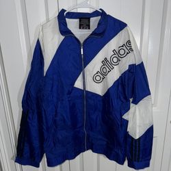 Vintage 90s Adidas Full Zip Windbreaker Jacket Colorblock Blue White Size XL Y2K