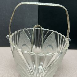 Vintage Ice Bucket - Clear Frosted Glass with tong