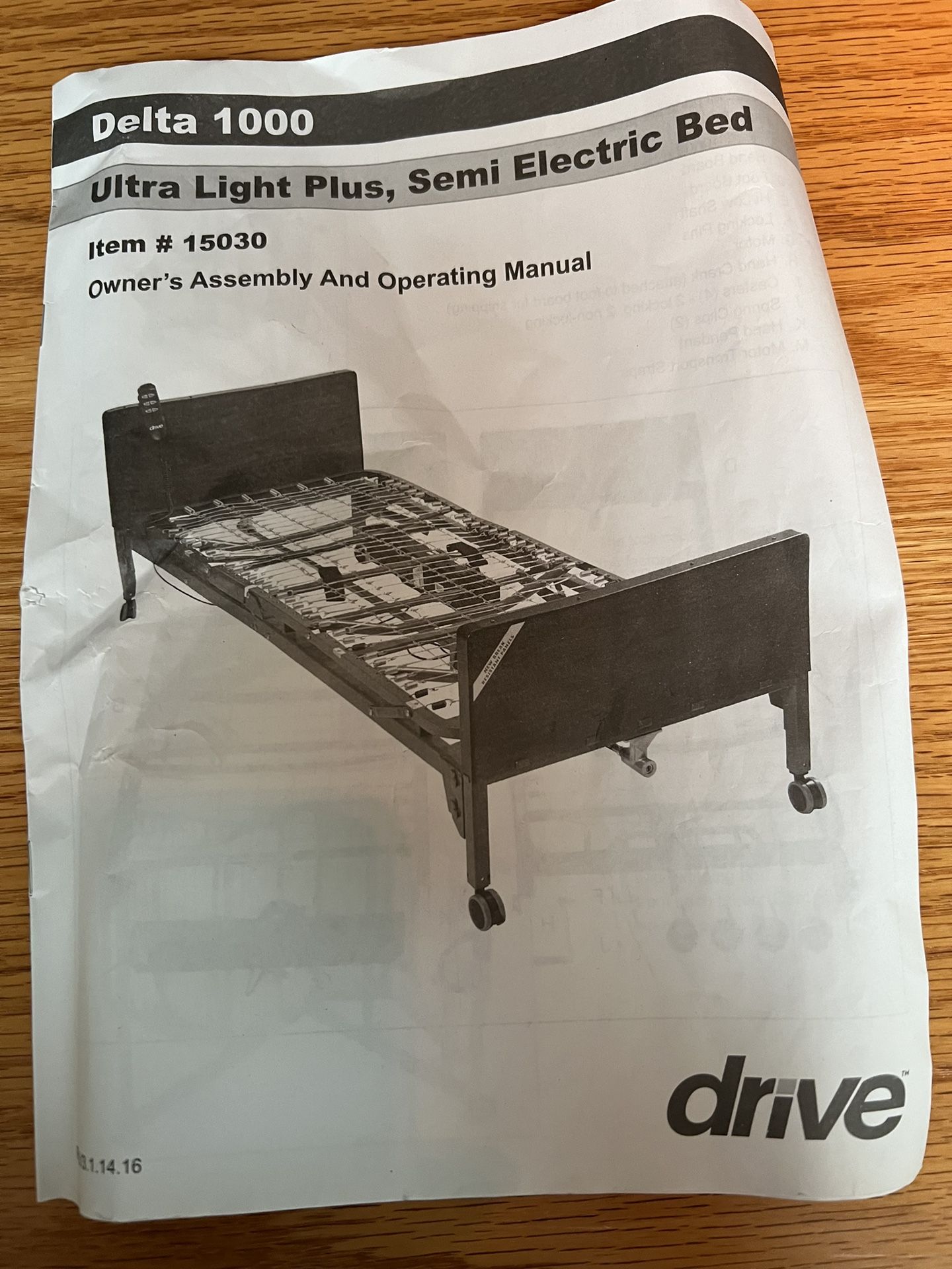 Drive Delta 1000 Semi-Electric Medical Bed - Free